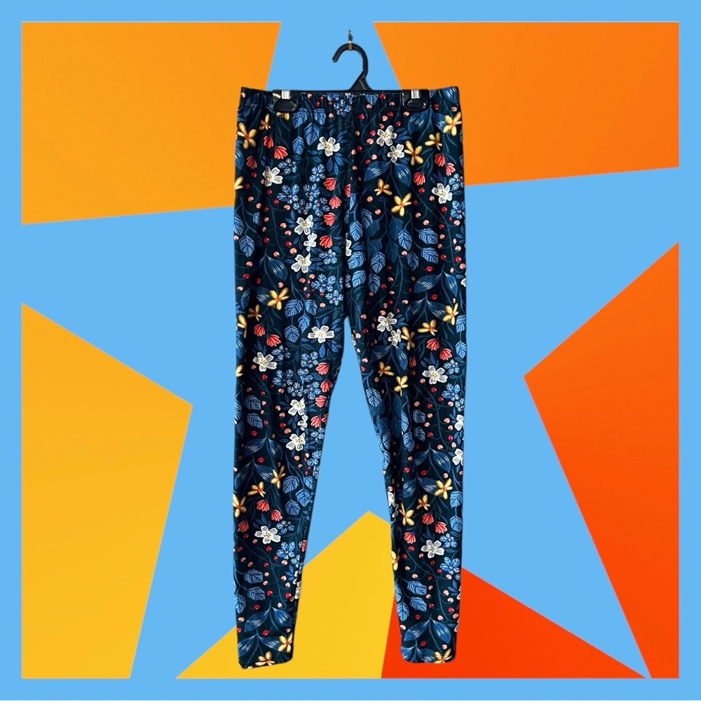 Agnes & Dora Navy w/Blue/Coral/Yellow/White Print Leggings sz L